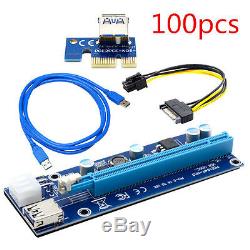 100pcs 6pin PCI-E Express USB3.0 1x to 16x Extender Riser Card Adapter Cable