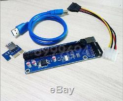 100x PCI-E Express USB3.0 1x to16x Extender Riser Card Adapter SATA Power Cable