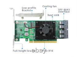 4 Port PCIe 3.0 x16 to U. 2 SFF-8643 NVMe Adapter Expansion Card with Cooling Fan