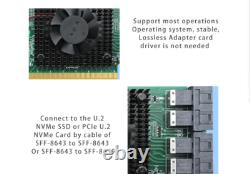 4 Port PCIe 3.0 x16 to U. 2 SFF-8643 NVMe Adapter Expansion Card with Cooling Fan