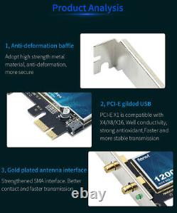 50PCS PCIe 1200Mbps PCI-E Wireless WiFi Card 2.4G/5G Network Adapter For Desktop