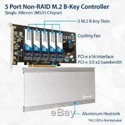5 Slot M. 2 B-key SATA Controller PCIe 3.0 x16 Adapter Card with Cooling Fan