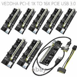 8x Ethereum PCI-E 1x to 16x Powered USB3.0 GPU Riser Adapter Card VER 009 Veddha