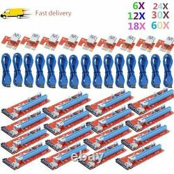 Lot 15Pin USB3.0 PCI-E Express 1x To 16x Extender Riser Card Adapter Power Cable