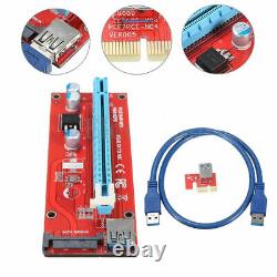 Lot 15Pin USB3.0 PCI-E Express 1x To 16x Extender Riser Card Adapter Power Cable