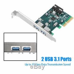 PCI-E to Dual USB 3.1 Type A Extender Expansion Card Adapter 10Gbps 4Pin Power
