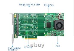 PCIe x8 to 4 Port M. 2 M Key NVMe SSD Adapter with PLX 8725 Support 22110mm