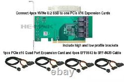 Quad Port SFF8643 Adapter(PCIe x16) and 4pcs SFF-8639 NVMe U. 2 Cables for Dell