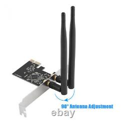 Carte Sans Fil Pci-e Wifi 1300m Ac Adaptateur Réseau Ethernet Double Bande 2 X Antenne