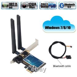 Carte WiFi PCI-E 100p 1200Mbps 802.11ac pour ordinateur de bureau avec adaptateur Bluetooth PCIe