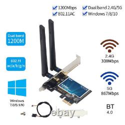 Carte WiFi PCI-E 100p 1200Mbps 802.11ac pour ordinateur de bureau avec adaptateur Bluetooth PCIe