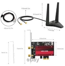 Carte WiFi Wavlink AX5400 PCIe Adaptateur Réseau WiFi 6E BT5.3 Tri-Bande
