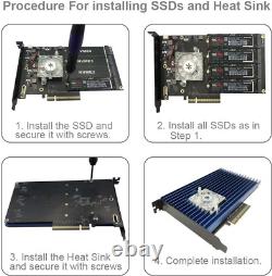 Carte adaptateur Quad PCIe NVMe M.2 SSD-PCI avec boîtier en aluminium Express 3.0 x8