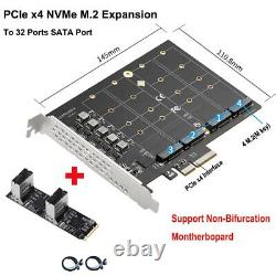 Carte d'extension PCIe X4 4 M. 2 NVMe vers 32 ports SATAIII 6G Adaptateur d'extension
