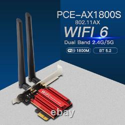 Wifi 6 Ax1800mbps Pcie Adaptateur Wifi 802.11ax Double Bande Bluetooth 5.2 Wifi 6 Carte